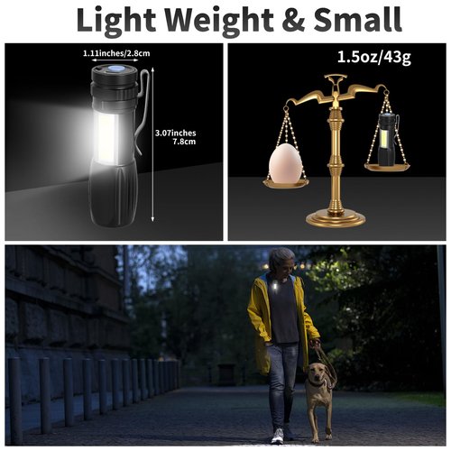 KunHe 5 Pack Small Rechargeable Flashlight Mini LED Flashlight Bright Clip-On Light EDC Flash Light with Side COB Light for Camping Home Emergency