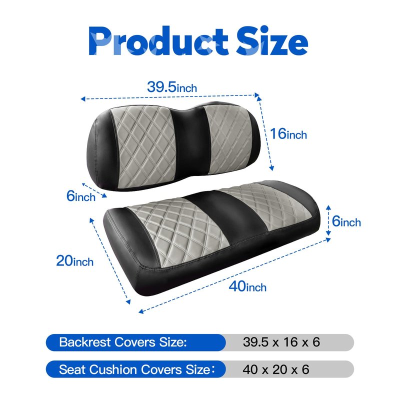 NOKINS Golf Cart Seat Covers Fit Club Car Precedent/Tempo/Onward Premium Front Seat Cushion, Golf Cart Vinyl Leather Diamond Seat Covers, Soft/Scratch-Resistant/No Stapler Needed (Oyster Gray&Black)