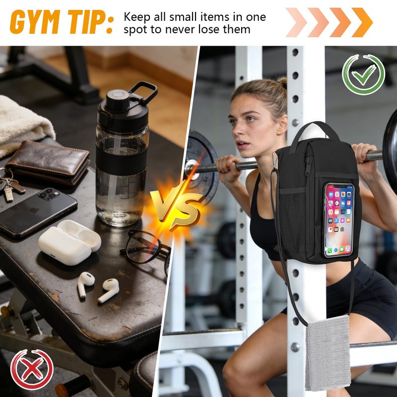 TOUGHMATE Magnetic Gym Water Bottle Bag with Strong Magnet Holder for Men and Women, Small Carrying Pouch for Phone Keys and Earbuds, Secure Metal Attachment for Gym and Sports Use - Black