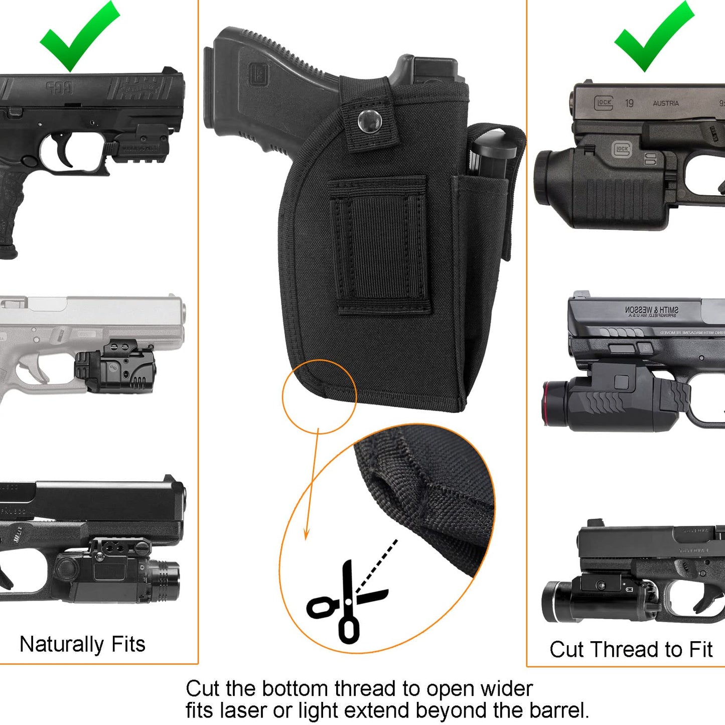 Depring Concealed Carry Holster with Mag Pouch Universal Fits Handgun with Laser or Light Attachment IWB OWB Car Ambidextrous Gun Holster with 2 Straps Black