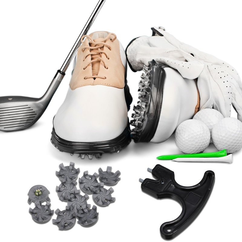 Shappy 51 Pcs Golf Shoe Spikes Replacements Set 50 Golf Shoe Cleats with 1 Black Cleats Spanner Metal Thread Screw 5.84 mm Dia Replacement for Cricket(Gray)