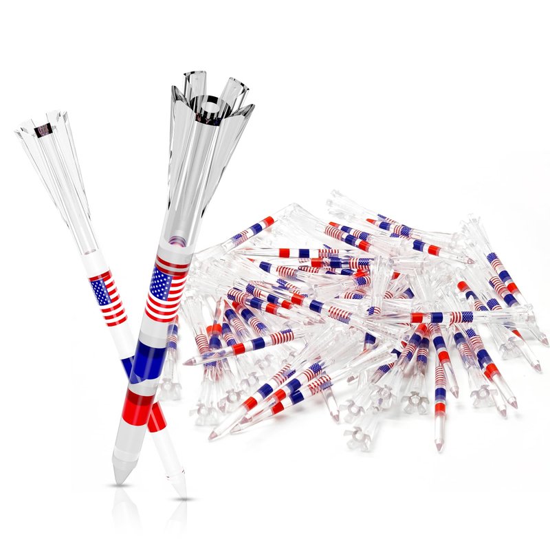 DURARANGE Elite Golf Tees - Transparent, Patriotic USA Flag Design, 5-Prong Anti-Slip, Enhanced Stability, 3-1/4" for Drivers, Durable PC Material, 50-Pack
