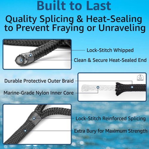 Boat Dock Lines - Premium 1/2" x 15' Double Braided Nylon Ropes for Easy Docking | 4 Pack, Black