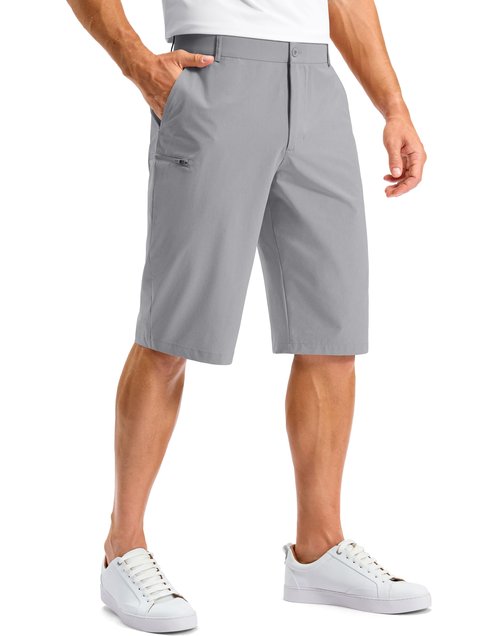 Pudolla Men's Golf Shorts with 4 Pockets 11"/13" Long Inseam Lightweight Quick Dry Flat Front Hybrid Shorts for Casual Work(Grey-13inch-34)