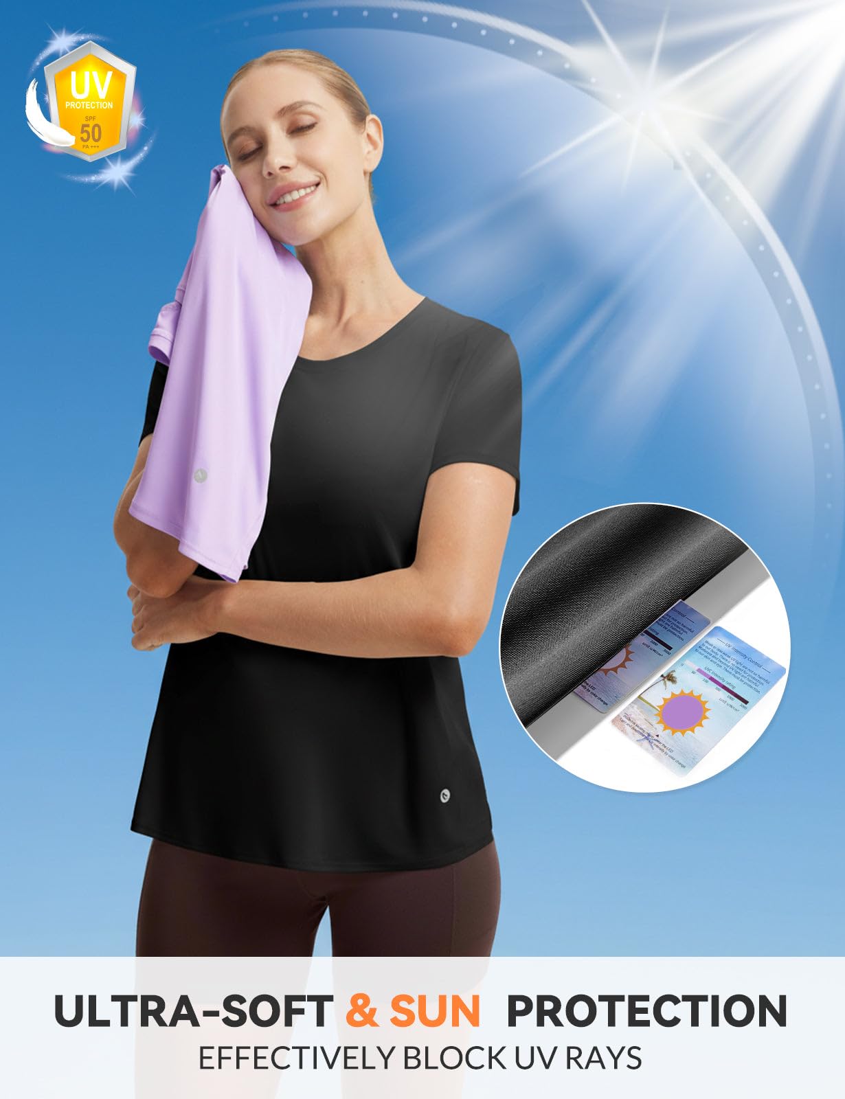 baleaf Women's Athletic Running Short Sleeve Shirts Workout Tops Quick Dry Moisture Wicking Gym Yoga Hiking T-Shirts UPF 50+ Black Medium