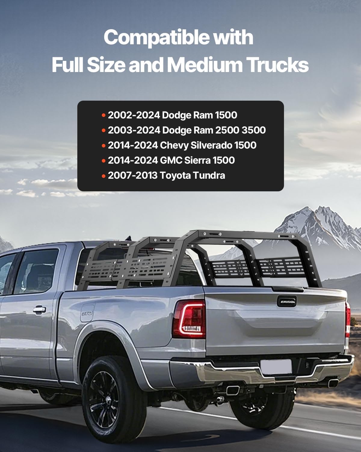 VEVOR Overland Truck Bed Rack - Adjustable Cargo Rack with Sidebar | 54.3-68.3 in Width, 900 lbs Capacity