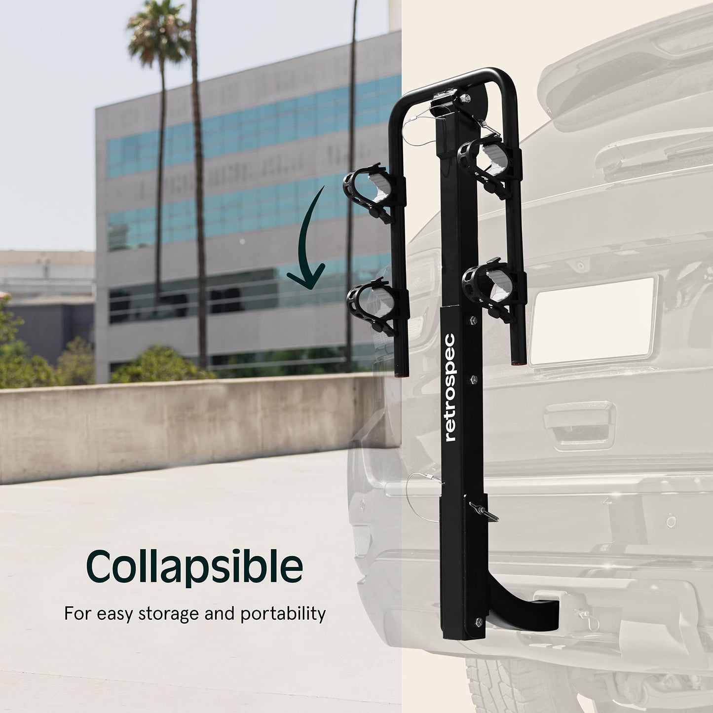 Retrospec Lenox 2-5 - Bike Hitch Rack for Cars, Trucks, SUVs with 2” Hitch | Foldable Steel Frame with Anti-Rattle Adapter, Tie Down Cradles and Straps - Fits Most Frames, Black