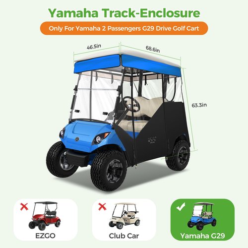 10L0L 2 Passenger Track-Style Enclosure Cover for Yamaha G29 Drive/Drive 2, Waterproof 600D Polyester Rain Shelter with Pre-Drilled Awning Track, 3-Piece Zip-Off Design, Roll-Up All Sides,Blue