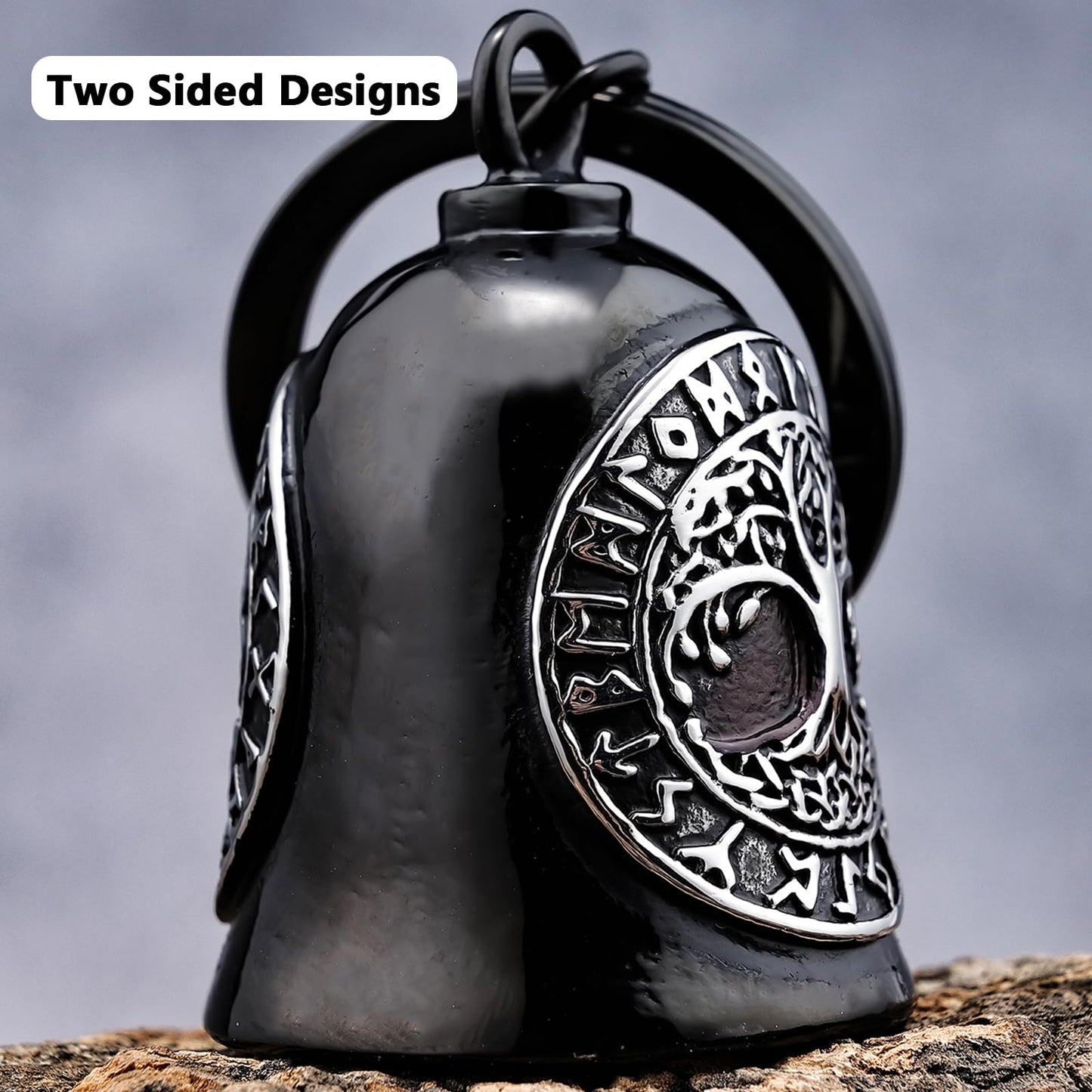Motorcycle Viking Bell - Motorcycle Angel Bell for Men and Women, Motorcycle Accessories (Black Silver)