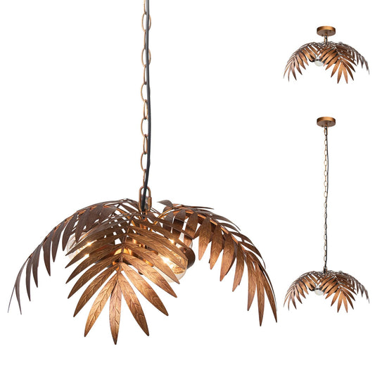 JCPYIUL Vintage Adjustable Tropical Coconut Tree Chandelier Rustic Leaves Pendant Light Palm Coconut Trees Creative Art for Bedroom Hallway Bar Kitchen Hanging Lighting Fixture