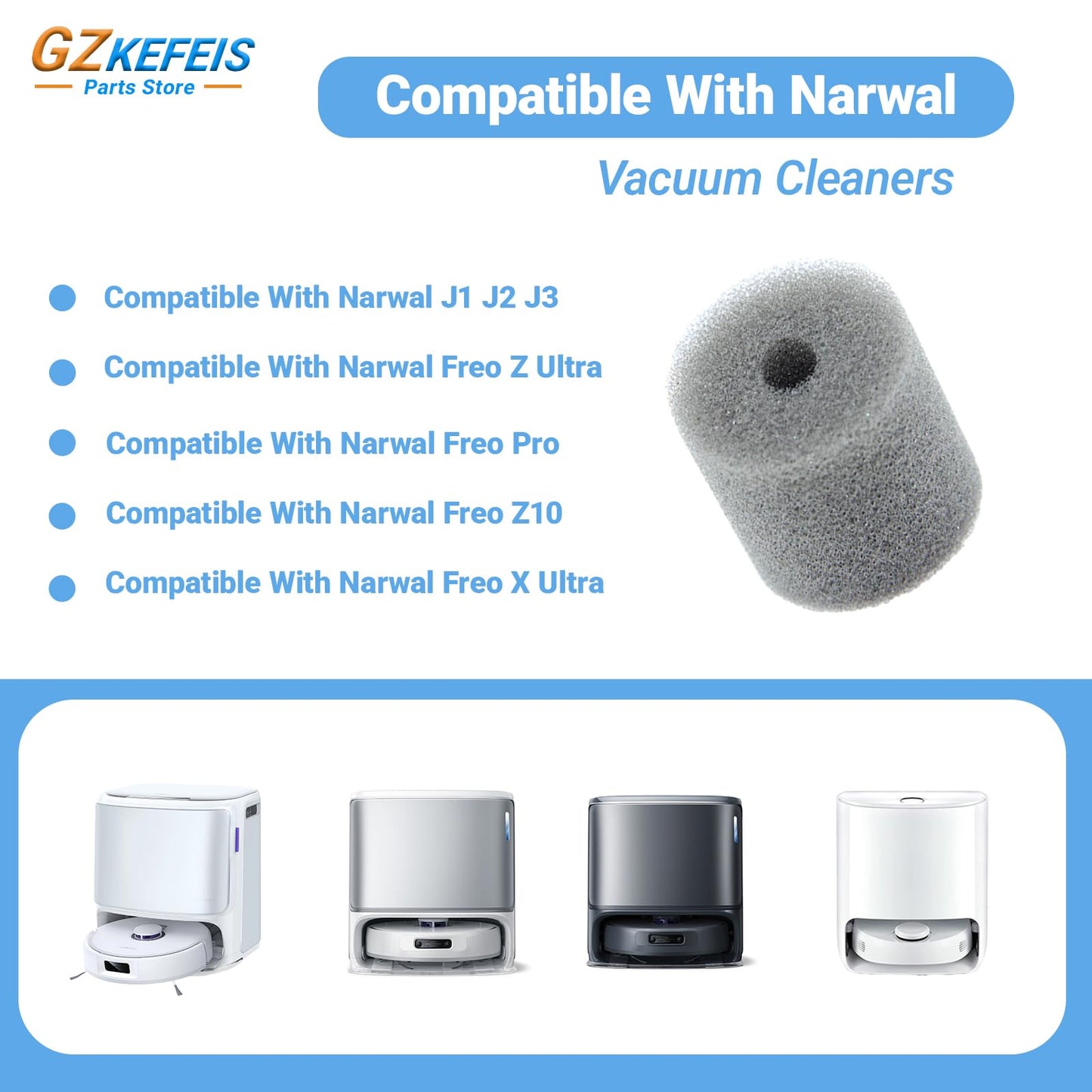 GZKEFEIS Clean Water Tank Filter Sponge Replacement for Narwal J1 J2 J3 Vacuum Cleaners, Durable Hepa Filter Accessory, 8 Pack