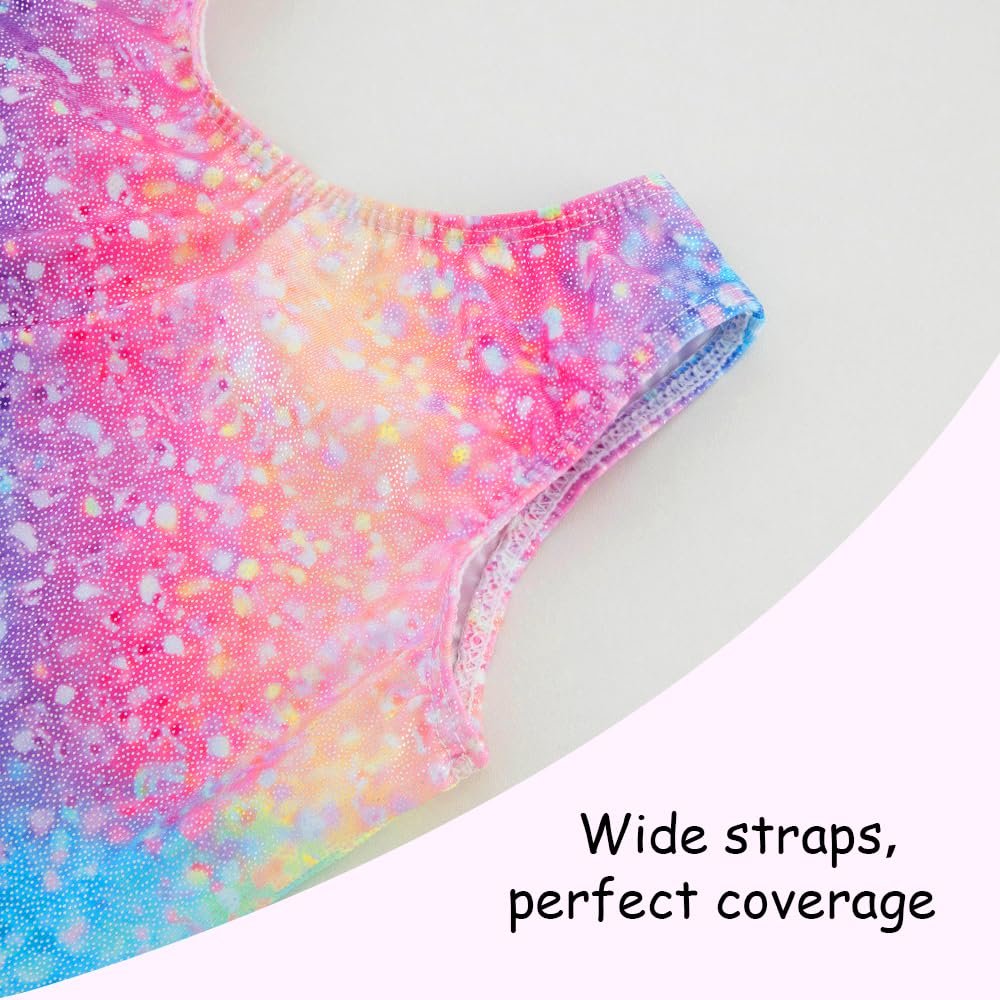 Gymnastics Leotards for Girls Toddler Dance Tumbling Outfits 9 10 Kids Sleeveless Biketard with Shorts Sparkly Rainbow Glitter Dancwear Unitards Clothes Bodysuit (Rainbow Glitter, 7-8 Years)