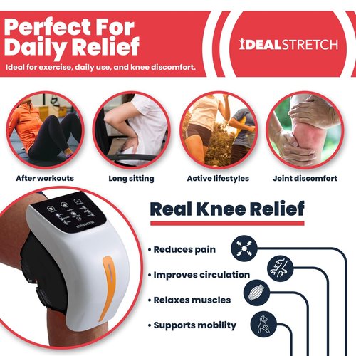 IdealProducts Knee Massager Pro+ with Heat, Red Light Therapy and Vibration, 6-in-1, Dual-Wavelength - Cordless, Portable, Adjustable Straps, Knee Pain Relief