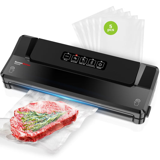 Bonsenkitchen Vacuum Sealer Machine with Bags | Compact Food Sealer for Kitchen Storage & Meal Prep | Multiple Modes | External Vacuum System