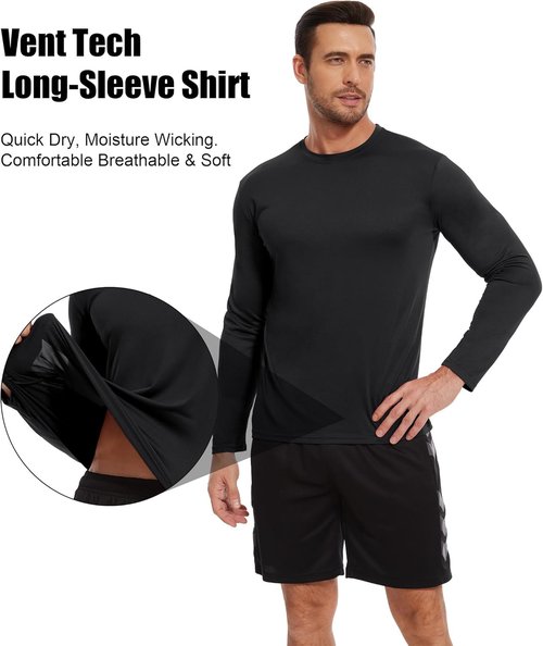 Kinglaman 7 Pack Men Dry Fit Workout Long Sleeve Athletic Gym UPF SPF UV Sun Protection Quick Dry Lightweight Shirts