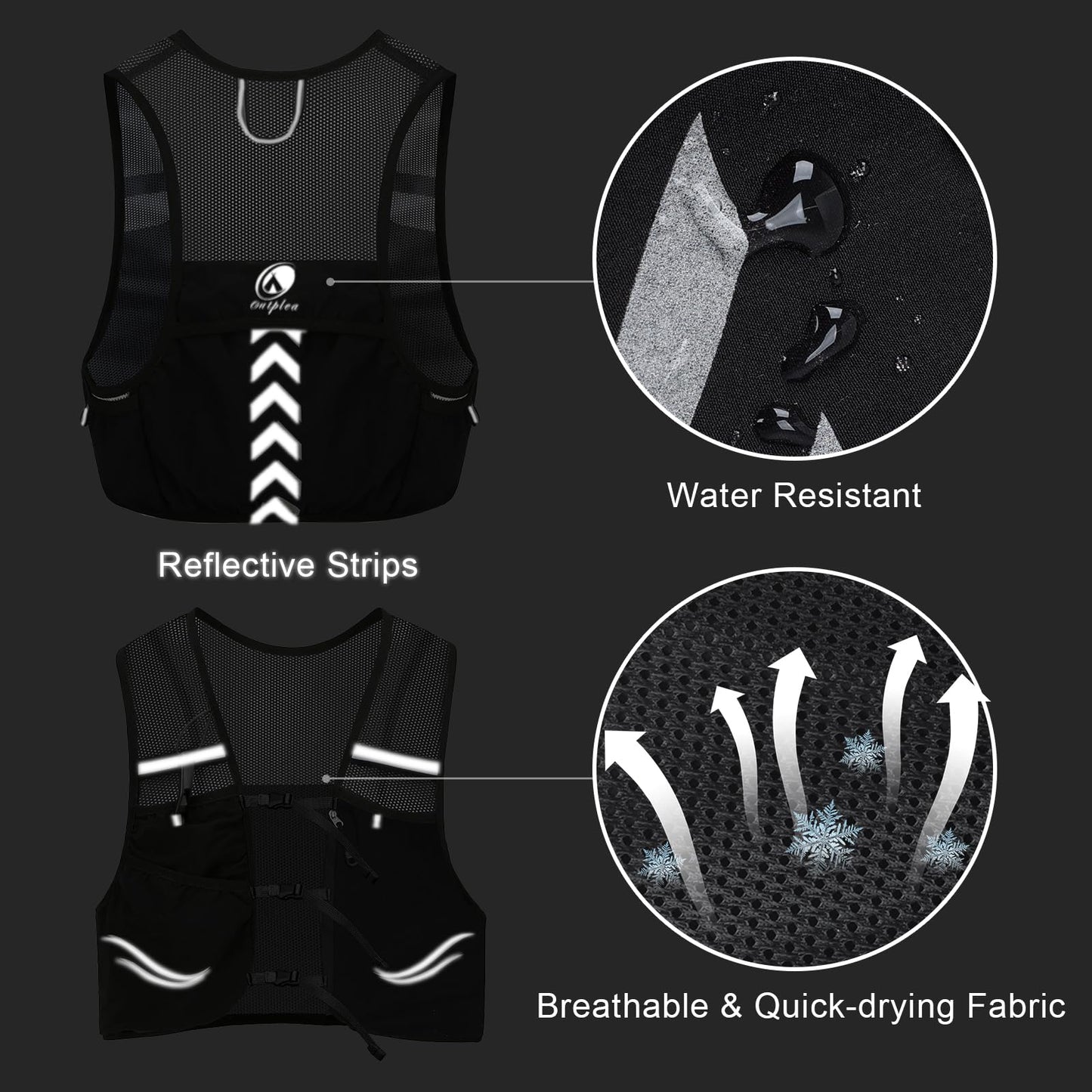 Outplea Lightweight Running Vest with 2pcs 500ml Water Bottle for Men Women, Reflective Water Vest Hydration Pack Hydropack for Hiking, M/L