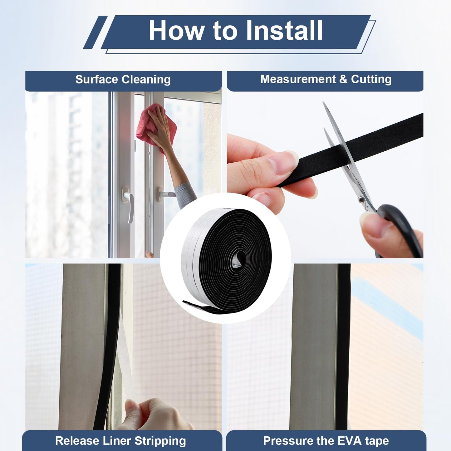 Weather Stripping Door Seal Foam Tape for Doors Windows 1/2 Inch W x 1/8 Inch T 50 FT Strong High Density Foam Insulation Strips Adhesive Tape