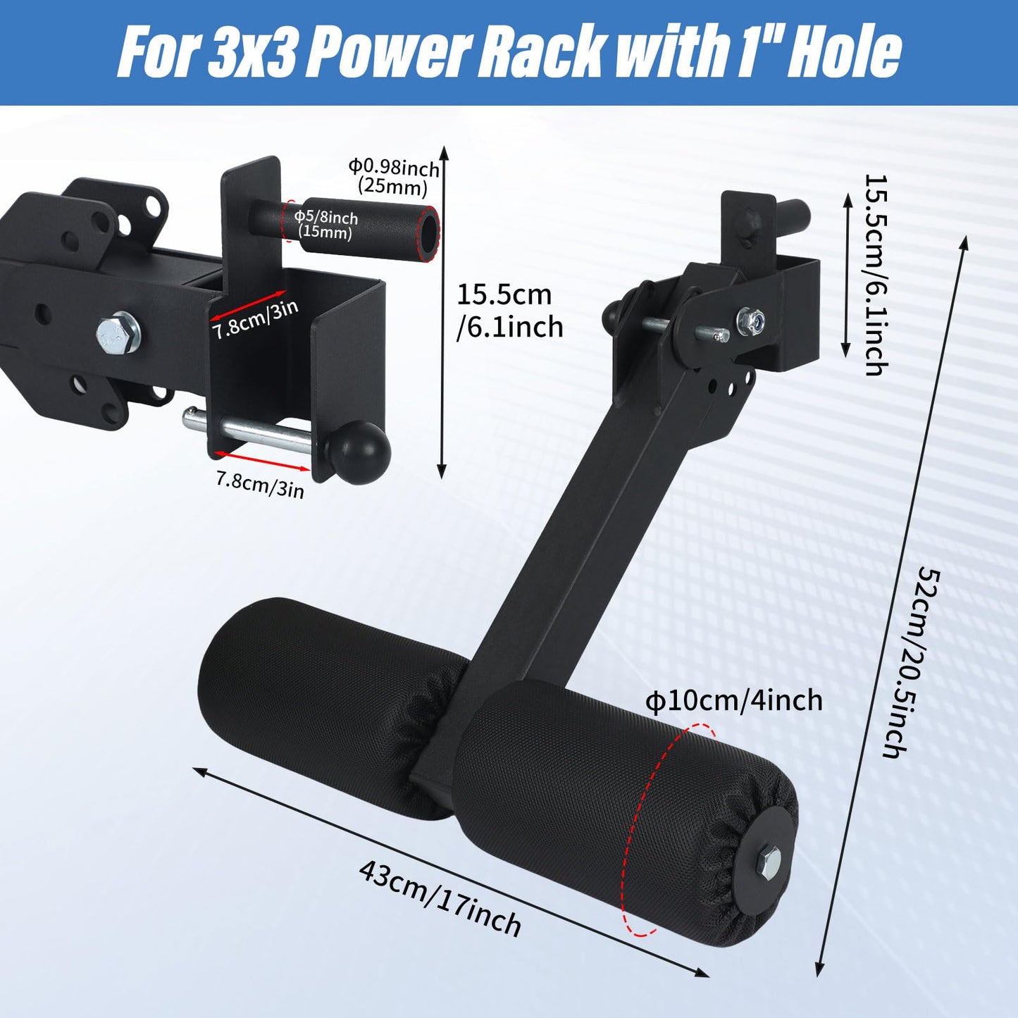 Nordic Hamstring Curl Squat Rack Attachment for 3x3 Power Rack with 5/8" or 1" Hole - Adjustable Power Rack Leg Lock with High-Density Recovery Foam Padding, Home Gym Equipment for Leg Workouts