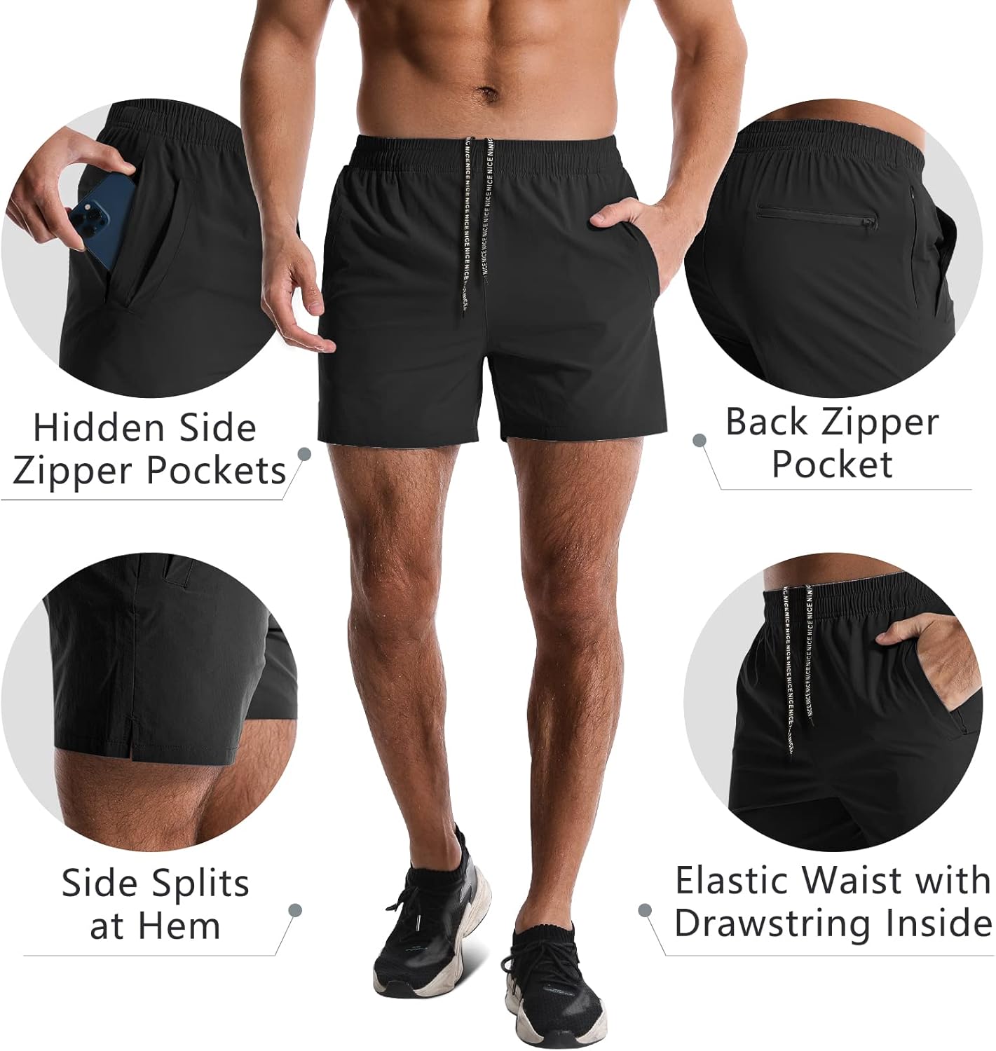 Skiennix Men's Athletic Shorts - 5-Inch Quick-Dry Lightweight Gym & Running Shorts with Pockets | 2-Pack