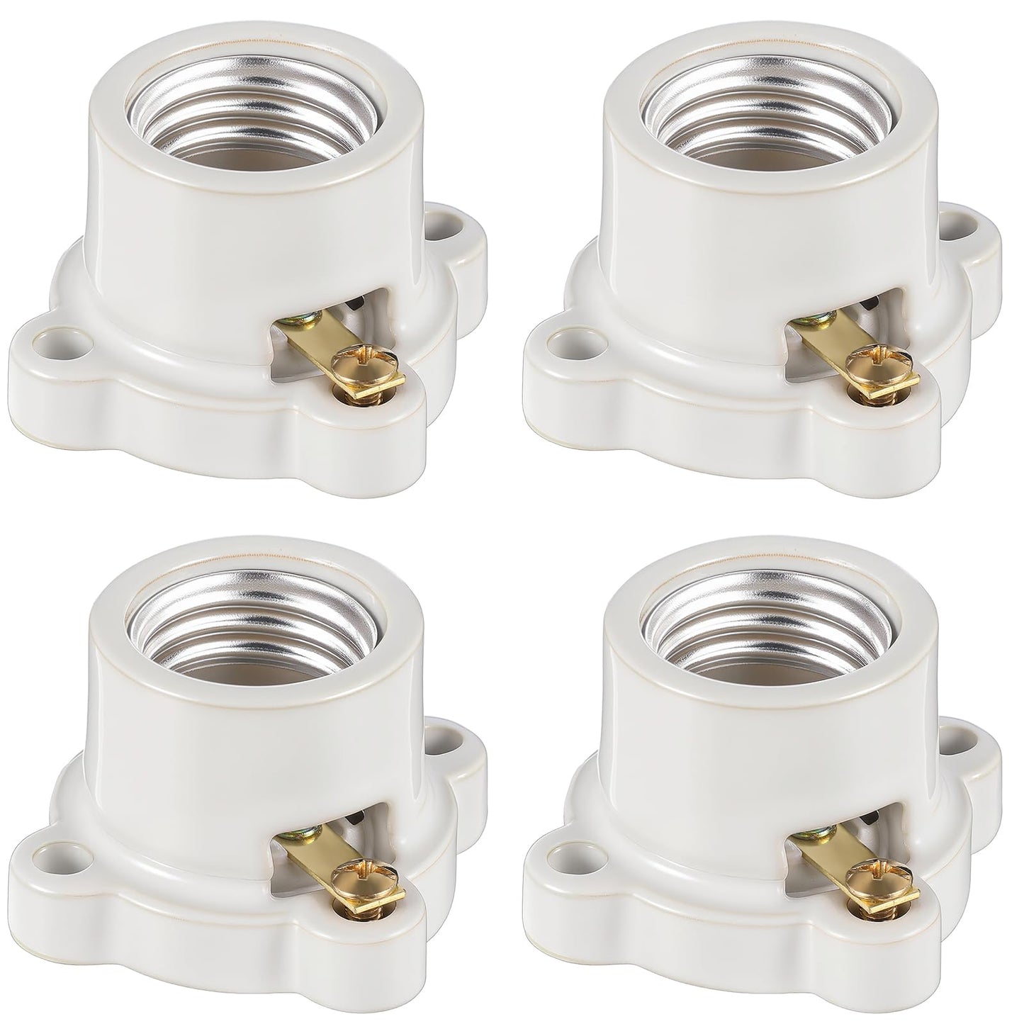 Saysurey 4 Pcs Porcelain Lamp Holder Socket E26/E27 Medium Keyless Threaded Socket with Two Hole Flanged Mounting 660W 250V Medium Base Lampholder Cleat Sockets for Indoor Garage Closet Lighting
