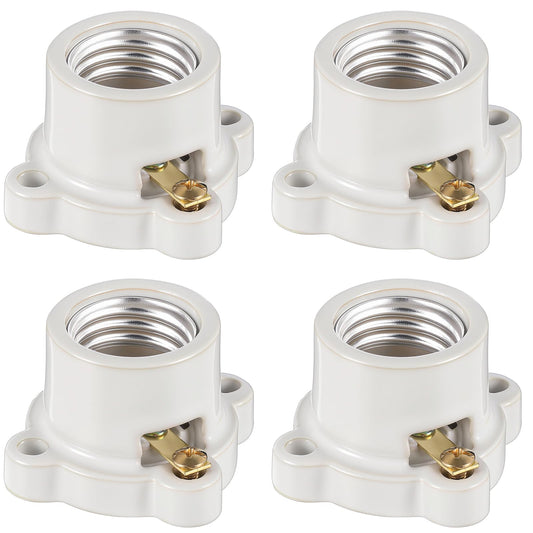 Saysurey 4 Pcs Porcelain Lamp Holder Socket E26/E27 Medium Keyless Threaded Socket with Two Hole Flanged Mounting 660W 250V Medium Base Lampholder Cleat Sockets for Indoor Garage Closet Lighting