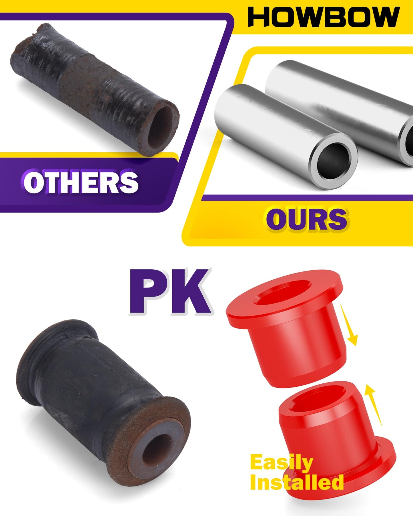HOWBOW Ezgo RXV Suspension Bushing Kit include Hardware, Front A-Arm Polyurethane Bushings and Sleeves for 2008+ EZGO RXV Golf Cart Gas & Electric-Replaces OE#608086 601340 602085 601754 602415 600525