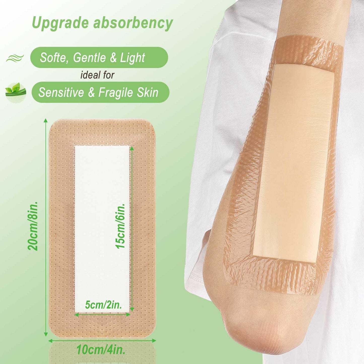 NeuHeils Silicone Super Absorbent Wound Dressing, 4x8 Inch (10 Pack), 2x6 Inch Absorbent Pads | Post-Surgery, Bed Sores, Pressure Ulcers | Self-Adhesive Bandage for Surgical Wounds & Cuts