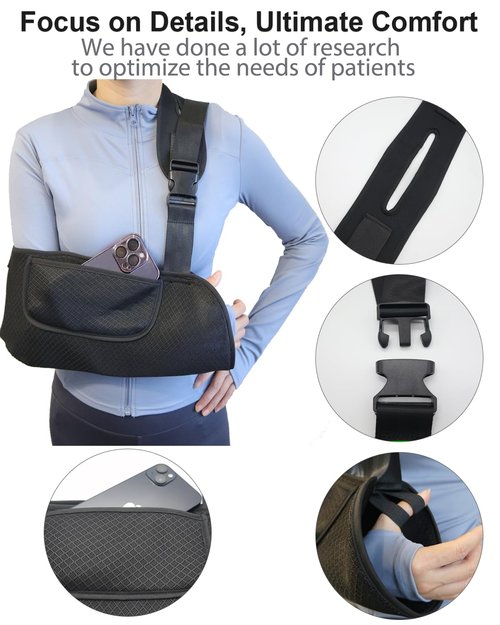 DouHeal Arm Sling, Upgraded Straps, Ultimate Comfort, Convenient Pocket, Arm Sling Shoulder Immobilizer for Shoulder Injury, Elbow Injury, Wrist Injury, Fractured Bones, Rotator Cuff Support (L)