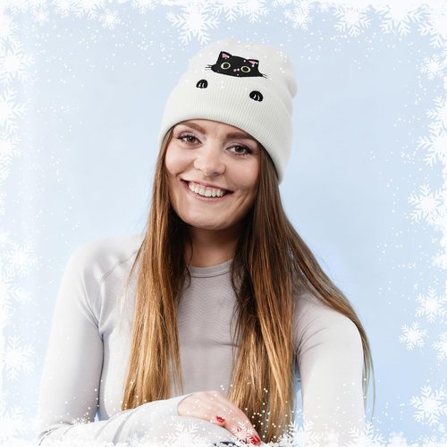 Zhamate Women's Cat Beanie Hats 3 Pack Cute Y2k Cat Lovers Gifts Winter Embroidered Animal Knitted Hats for Women Girls