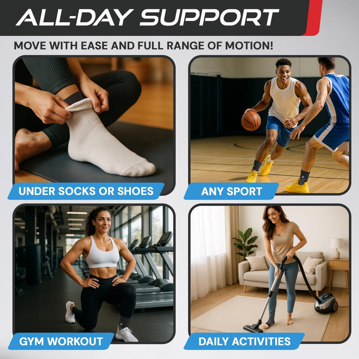 Sleeve Stars Ankle Brace for Women & Men, Ankle Wrap for Sprained Ankle, Compression Sleeve for Plantar Fasciitis Relief, Easy Customizable Support: w/Removable Strap (Single/S:9"-10"/Black)