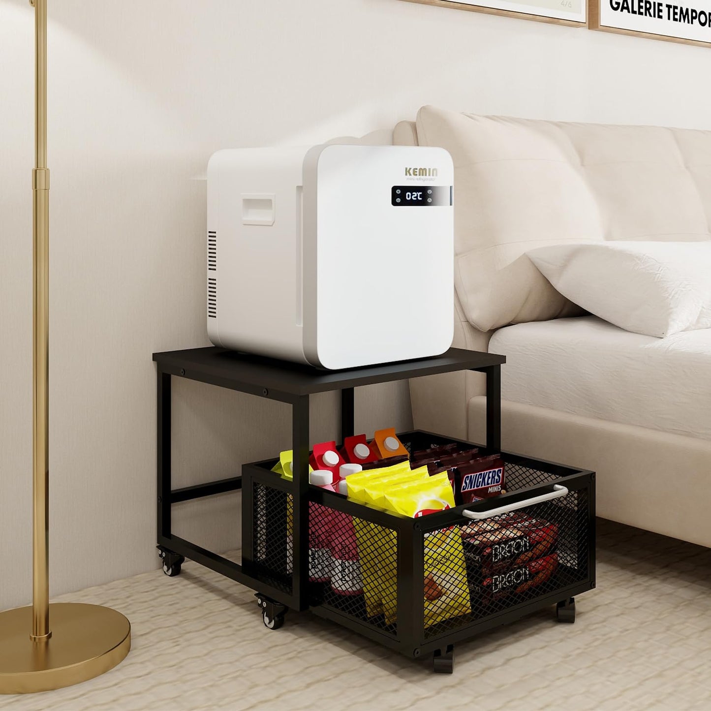 PUNCIA 19.7x19.7in Fridge Stand with Storage Mobile Beverage Refrigerator Stand for Coffee Bar Dorm Fridge Cart for Compact Refrigerator Mini Fridge Organizer with Drawer Basket for Home Office