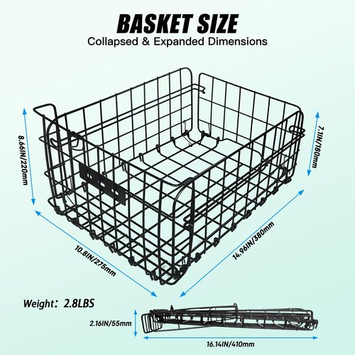 RAYMACE Bike Basket Rear,Bicycle Basket with Removable Liner,Rainproof Cover and Cargo Net,Folding Bike Baskets for Adult,Quick Release Design Fits for Most Rear Mounted Bike Rack
