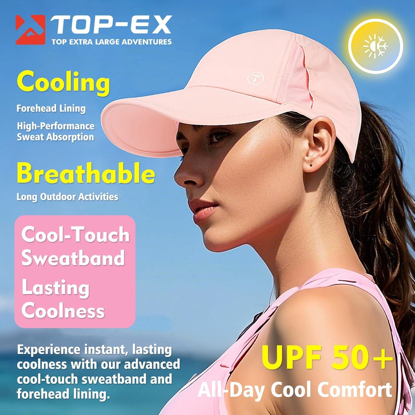 TOP-EX Cooling UV 50 High Ponytail Baseball Cap for Women - Breathable Design for Running & Golf | S/M Size