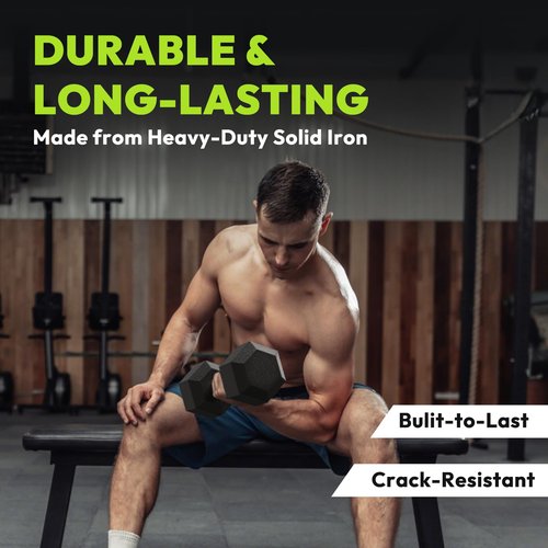 HANDBODE Hex Rubber Dumbbells, Non-Slip Handle Design for Secure & Comfortable Grip, Hand Weights for Strength Training and Home Gym/Pair of 5 LB