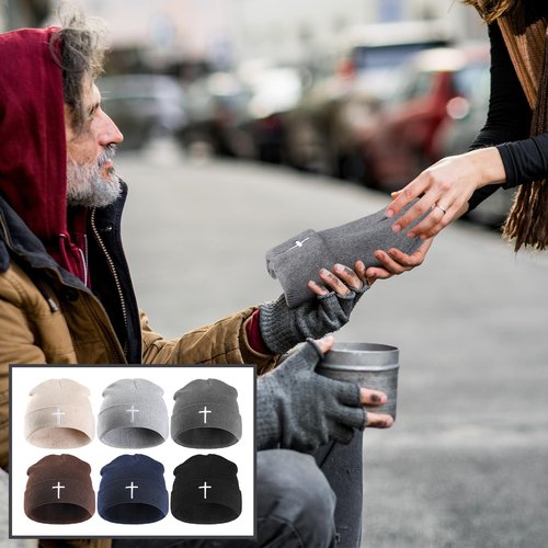 Coume Christian Cross Beanie Hats Homeless Donation Jesus Cuffed Skull Cap Warm Beanies for Men Women Church Winter Gifts(Classic Color,12pcs)