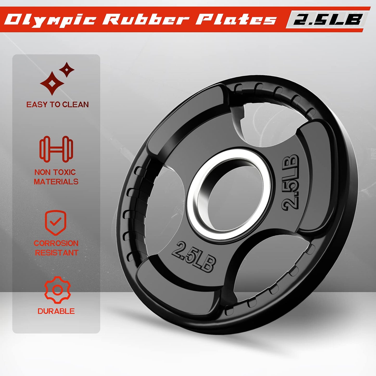 RitFit Olympic Rubber Grip Weight Plates, 2-Inch Barbell Set