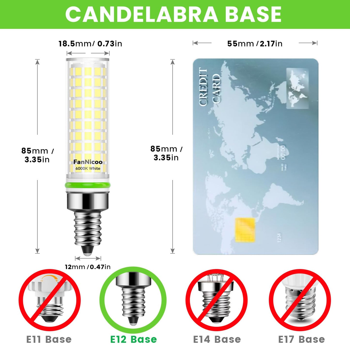 E12 LED Bulb 100w Equivalent 1200lm 6000K Led Candelabra Bulbs Cool Daylight White 10W T6 C7 Candle Light Bulbs for Ceiling Fan Pendant Lighting Salt Lamp Non-dimmable(5Pack)