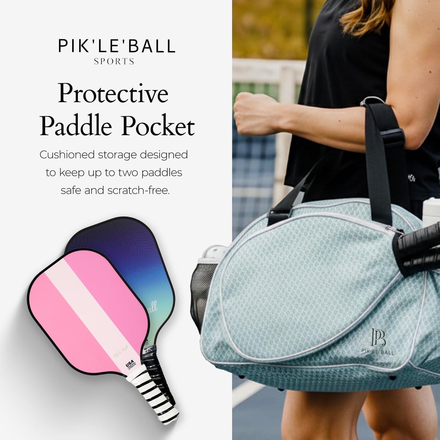 Pik’le’Ball Sport Premium Women's Pickleball Bag – Stylish and Versatile Sports Bag with Water Bottle Holder, Padded Paddle Pocket, and Spacious Design (fits 2+ Paddles!)