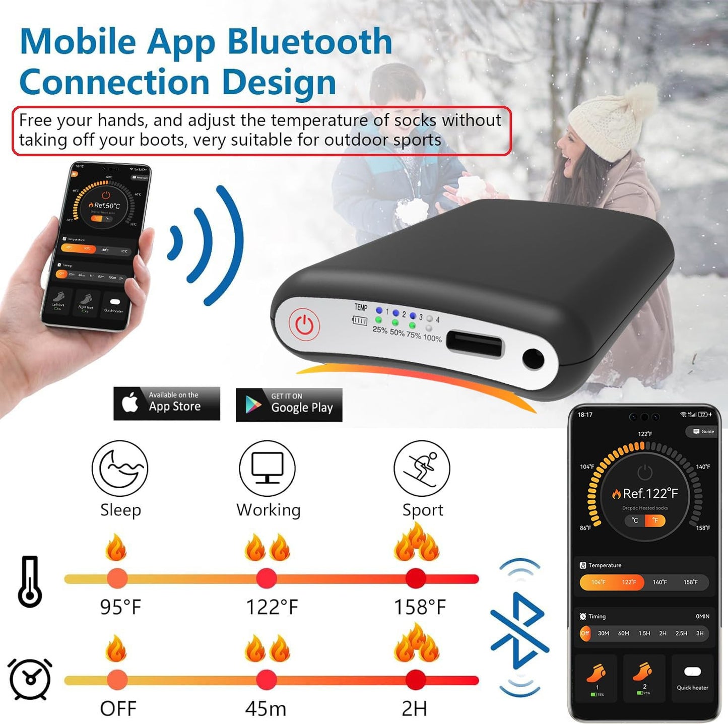 Heated Socks with App Control 5000mAh*2 Rechargeable Electric Heated Socks for Men Women Up to 9 Hours Washable Warm Socks for Outdoor Work Skiing Hunting Riding Hiking Cycling Camping Gifts