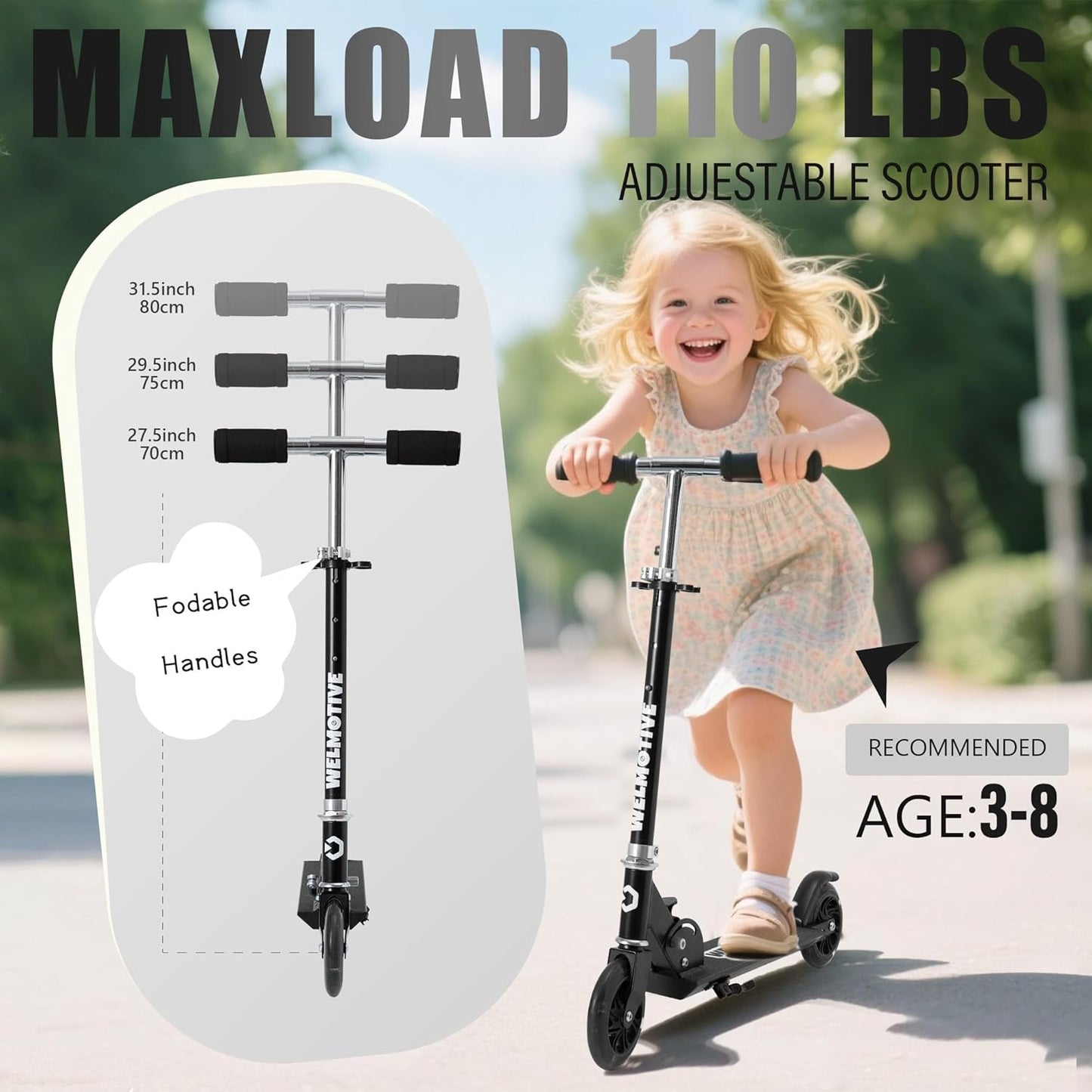 Skiennix Kick Scooter - Lightweight & Foldable Aluminum Frame | Adjustable Handlebars & Flashing Wheels for Kids 3+