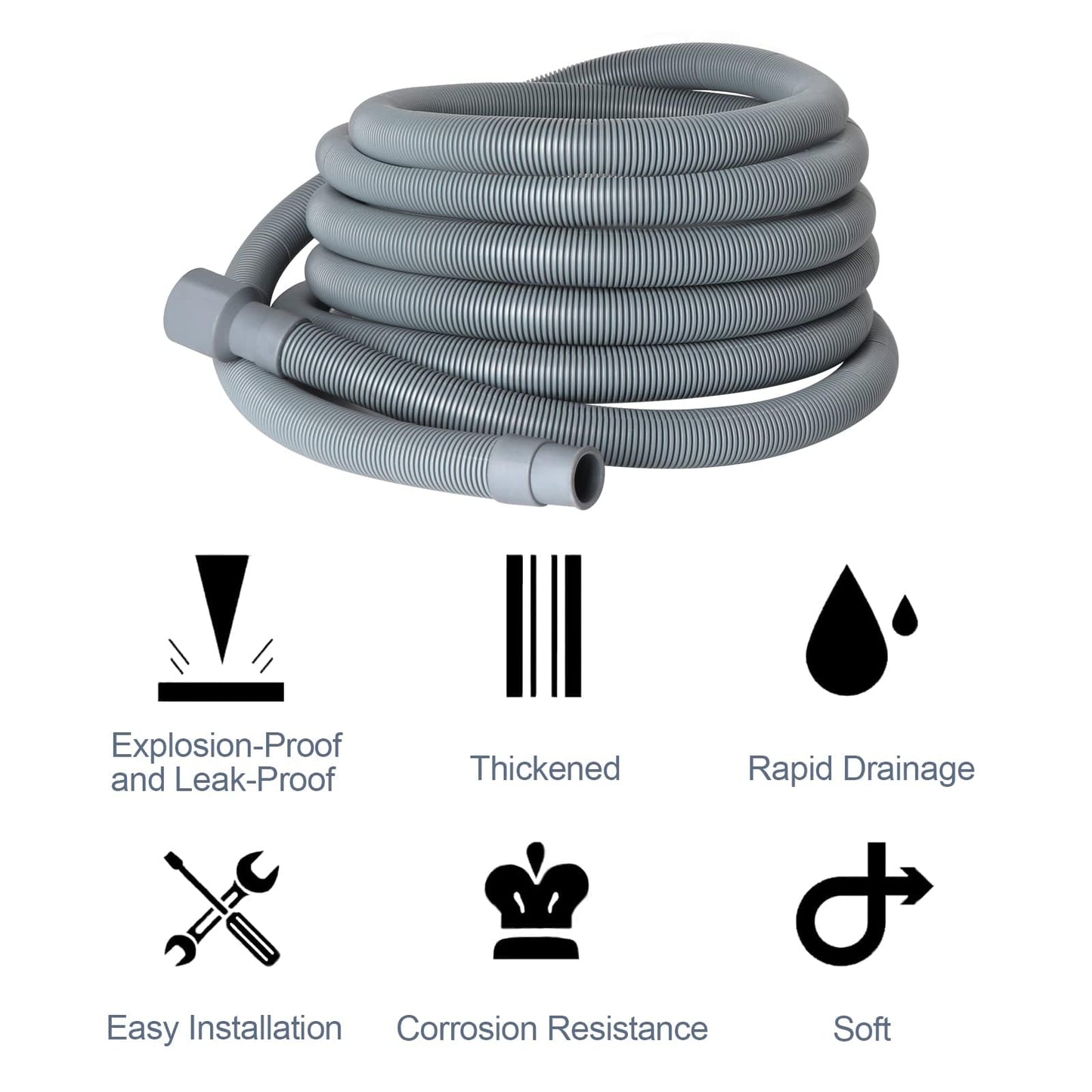 Manste Universal Washing Machine Drain Hose ,Washer Drain Hose Extension，Extra Long Washer Drain Hose, U-Bend Holder, Adapter 4 Pcs Clamps 6FT