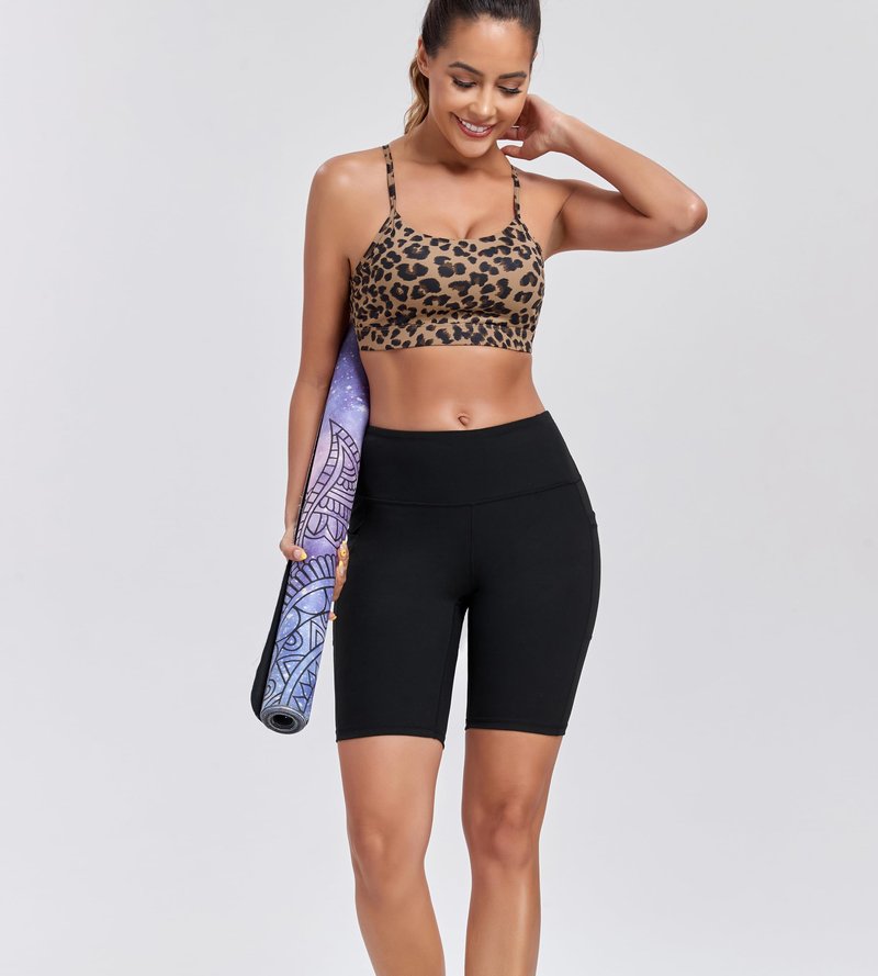 Oalka Womens Y Back Sports Bra Light Support Yoga Bras Removable Pads Strap Racerback Workout Tank Tops Khaki Leopard M