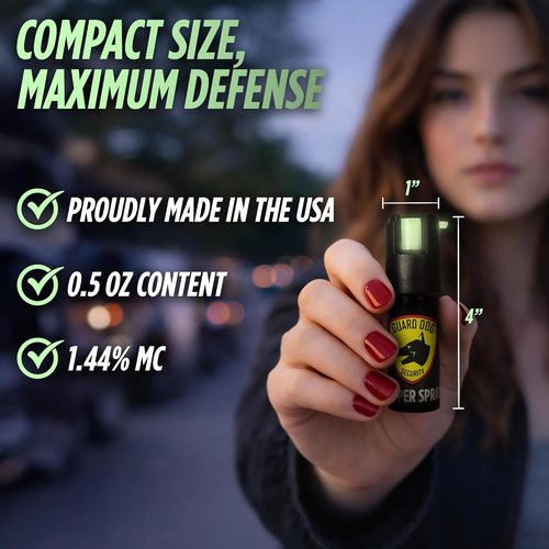 Guard Dog Security Self Defense Pepper Spray Glow in The Dark, OC Spray, UV Dye, Twist Top, Compact Size Self Defense Tool for Women and Men, Police Grade Formula, Up to 16 Feet Long Range
