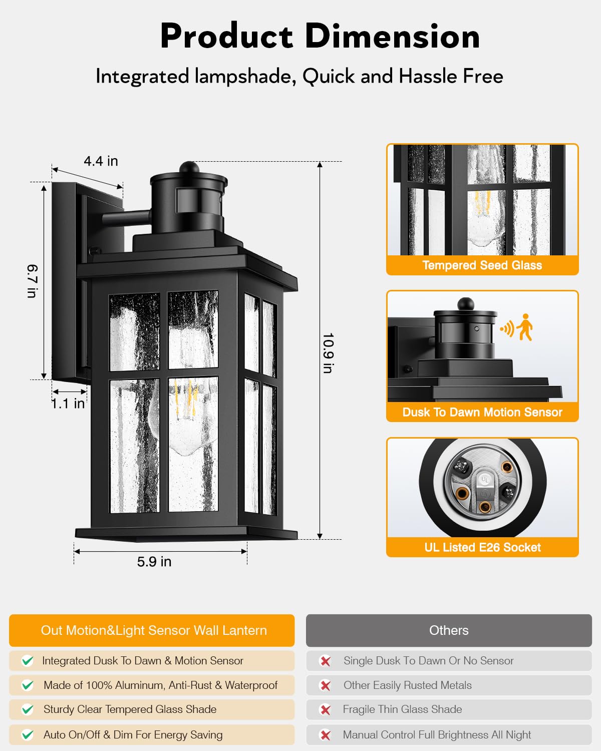VIANIS Motion Sensor Porch Lights Outdoor, 2 Pack Black Exterior Lighting Fixtures for House, Waterproof Outdoor Wall Sconce Wall Mount, Modern Outside Wall Lantern with Dusk to Dawn for Garage, Patio
