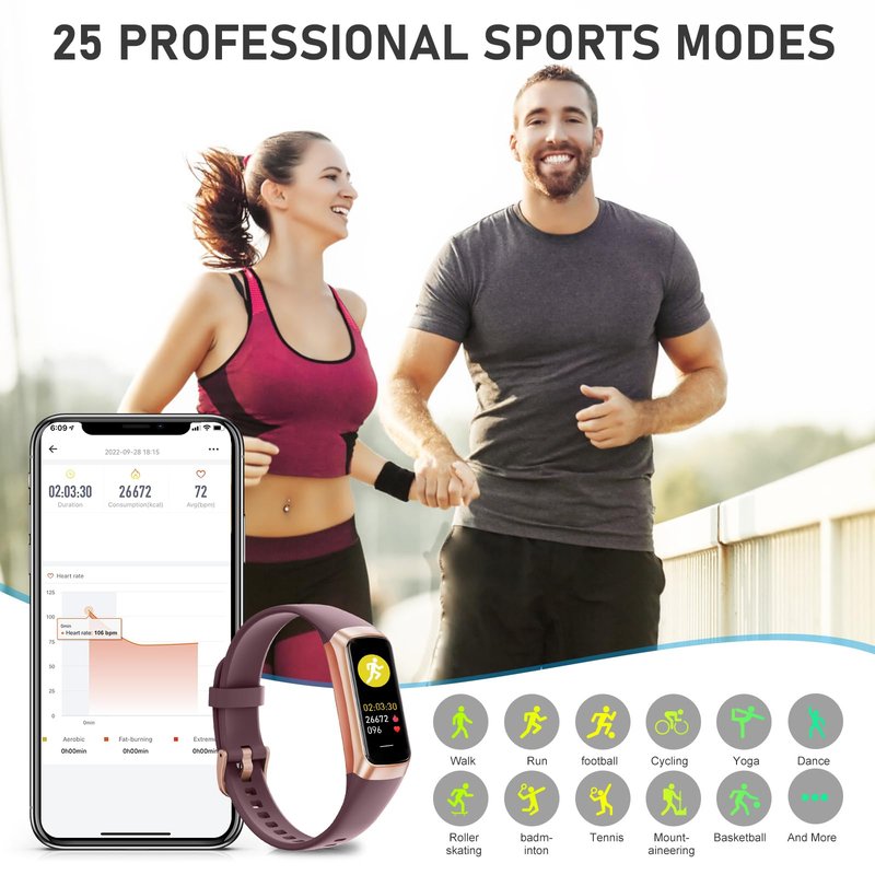 Moremore Fitness Tracker with 24/7 Heart Rate, Sleep Tracker, Blood Pressure, Stopwatch, Activity Tracker with 1.1" AMOLED Screen, Waterproof Step Tracker for Android iPhones Men Women