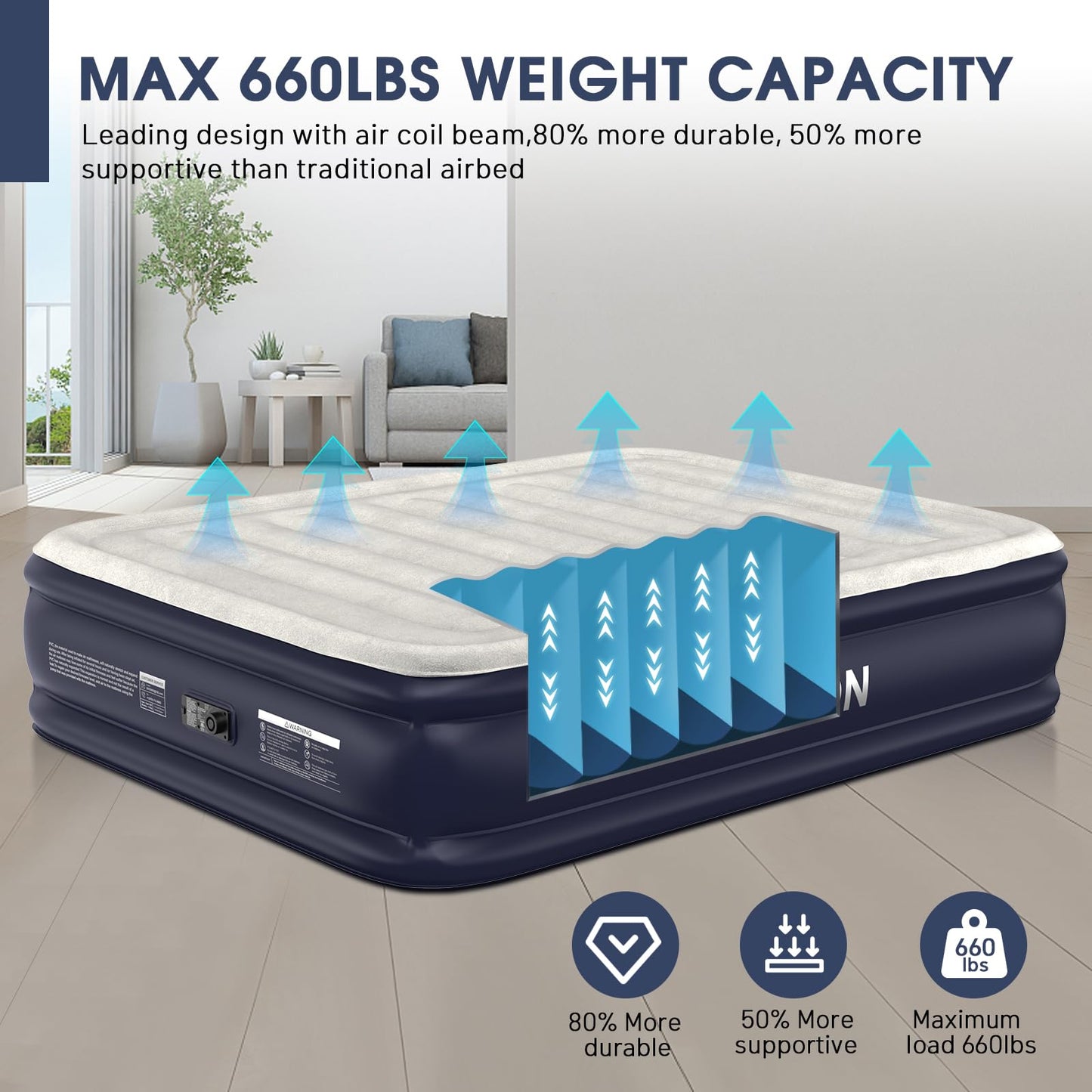 DIVON Air Mattress Queen with Built in Pump,18'' Raised Blow Up Mattress