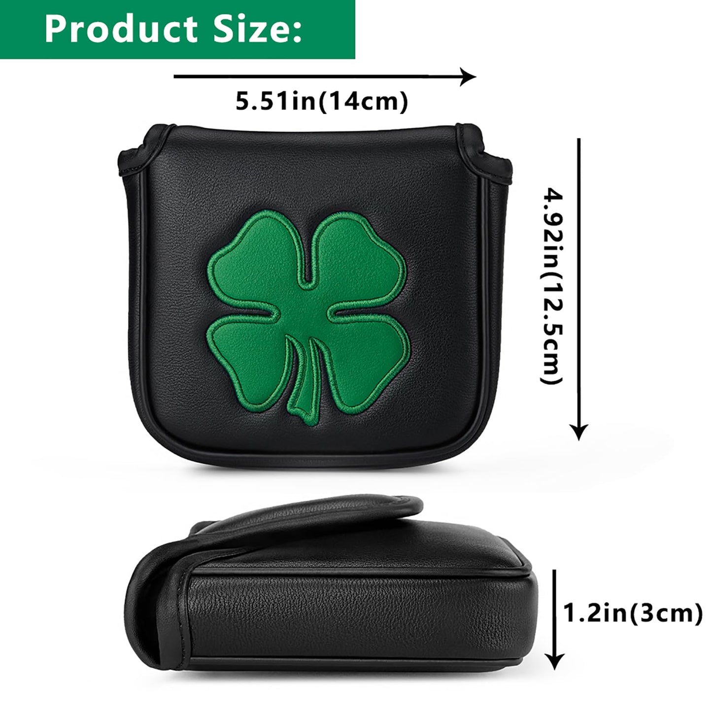 Gbourly Golf Club Lucky Shamrock Square Mallet Putter Cover Magnetic Heel Shaft PU Leather Headcover (Black Shamrock)