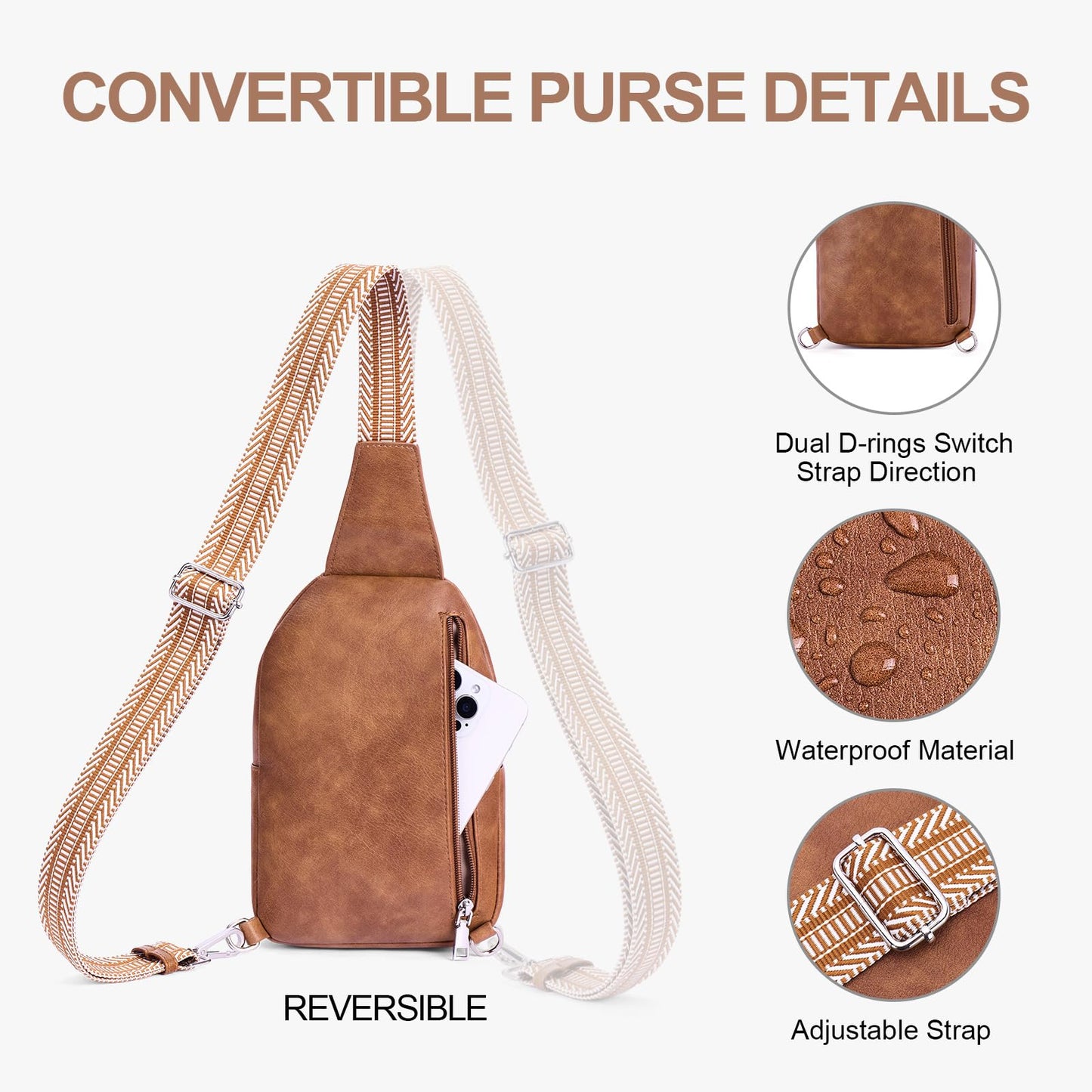 Lexiyat Anti Theft Crossbody Bags for Women Travel Chest Sling Bag Leather RFID Purse Fanny Pack Brown