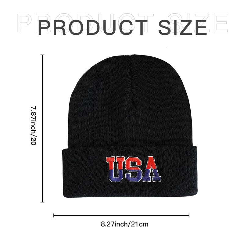 LELVK American Flag Beanie USA Embroidered Skull Cap - Double-Layered Warm Stretchy Winter Hat, Soft Lightweight Beanies for Men & Women Gifts