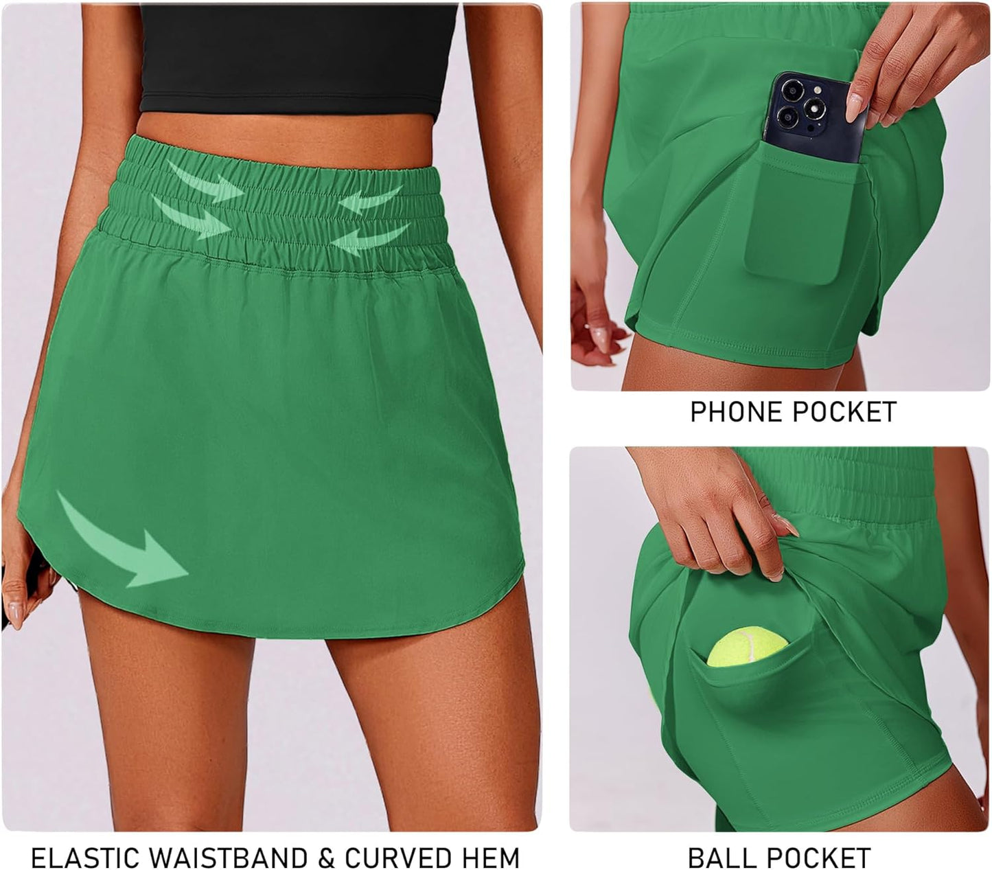 PINSPARK Golf Skirts for Women - High Elastic Waist Athletic Skort with 2 Pockets | Curved Hem Tennis & Pickleball Workout